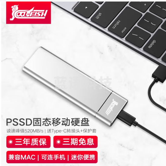 cool-fish 512G移动硬盘固态1t高速Type-C手机硬盘256g外接存储2T大容量ssd 【标配512G】银色