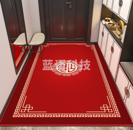 进门脚垫门口垫子红色比利时绒 中式-万福红 80*100cm