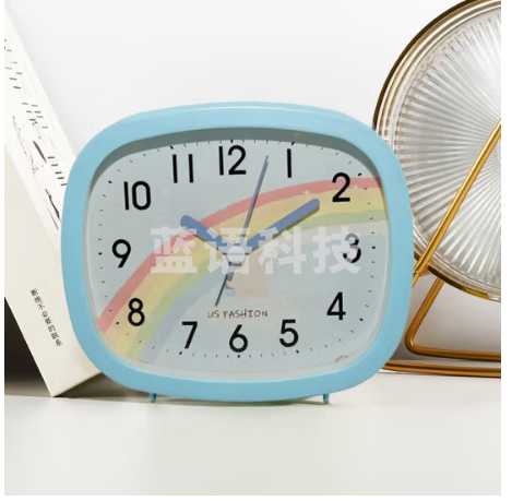 秘禧卡通闹钟学生专用起床神器桌面电子时钟儿童闹钟指针石英钟表 彩虹闹钟【蓝色】