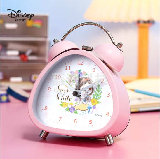 迪士尼（Disney）闹钟 小学生学习床头钟夜光双铃大音量卡通男女生儿童小闹钟 公主系列DM24986P