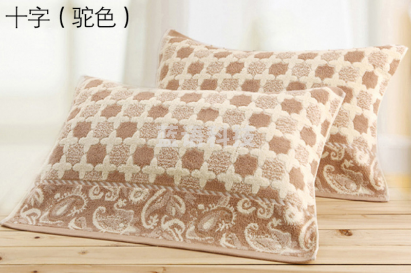 沐凡 纯棉枕巾一对装 加大加厚枕头巾 十字驼色50*75cm（对）