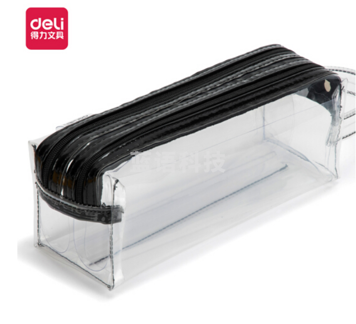 得力(deli)66600透明考试笔袋 大容量学生可爱日系ins风防水简约盐系笔袋 多功能收纳袋 黑