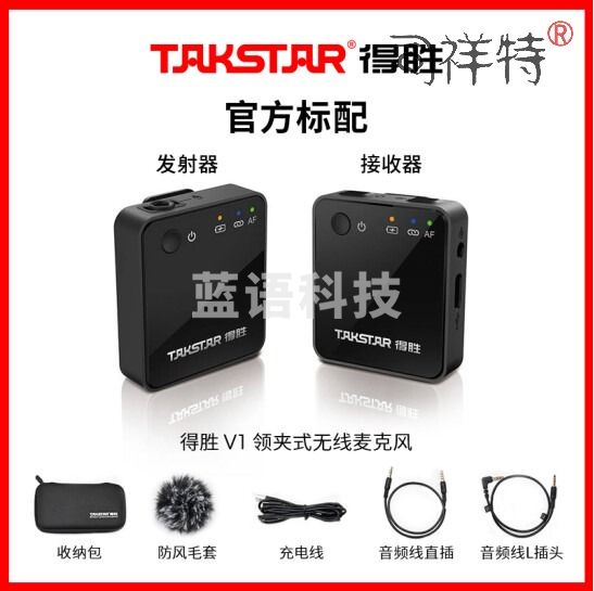 得胜(TAKSTAR) V1无线领夹麦克风小蜜蜂录音设备网课抖音短视频吃播单反采访降噪户外直播收音麦 V1官方标配 黑色