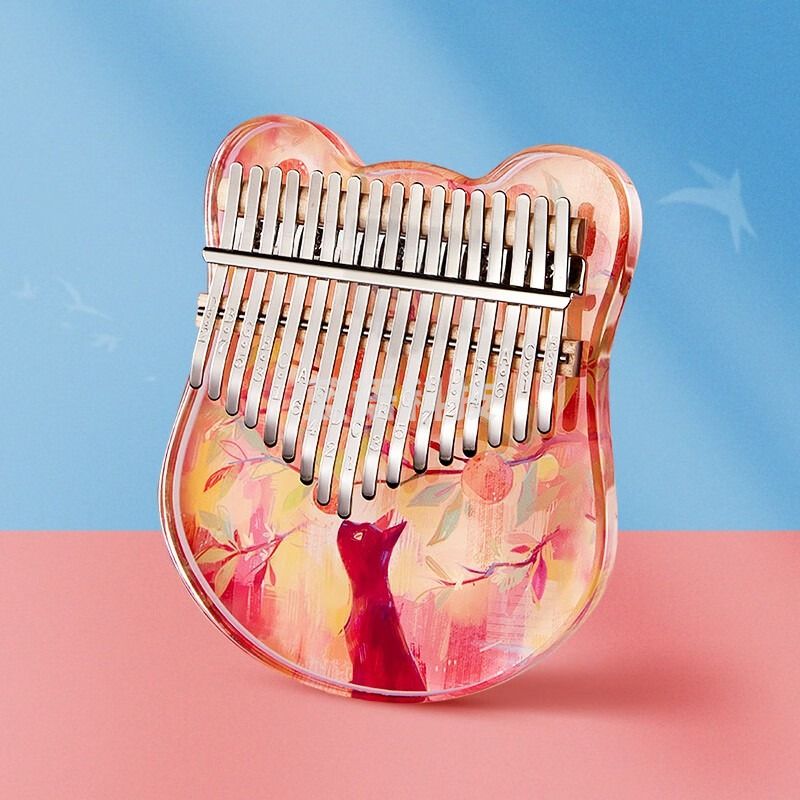 海之韵拇指琴水晶透明彩绘21音手指琴初学者亚克力17音乐器女生女孩礼物 17音 大熊新吉祥猫