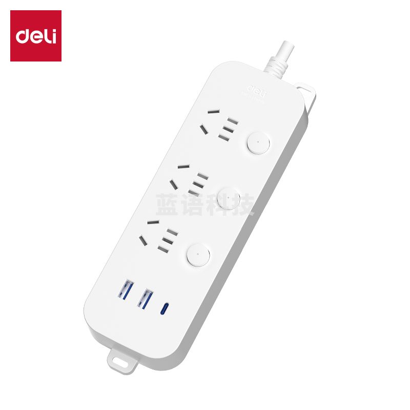 得力LX3034(1.8)插座插线板_3组分控+2A1C_1.8米(白)(个) M&C31496