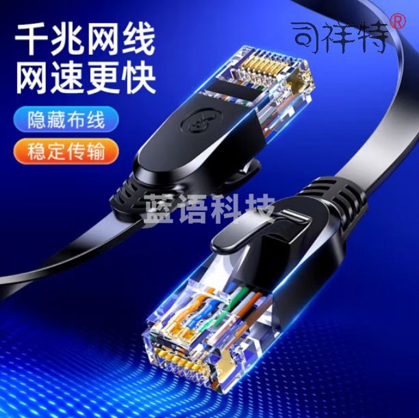 毕亚兹 六类CAT6类网线 5米 千兆网络连接线 非屏蔽扁平跳线 成品网线 黑色 wx9