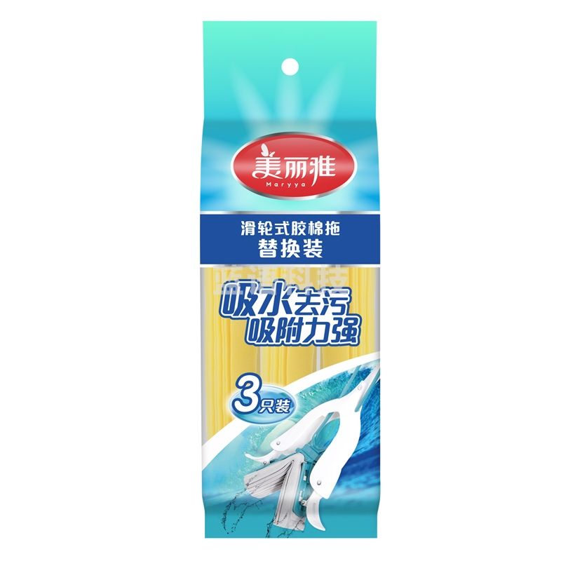 美丽雅 海绵吸水拖把 免手洗胶棉替换头3只装