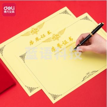 得力3231荣誉证书内芯(黄)-8K(50张/包)