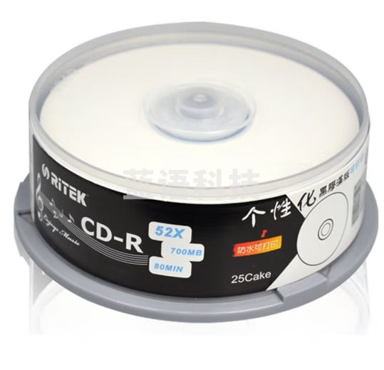 铼德(RITEK) 台产黑胶音乐盘可打印 CD-R 52速700M 空白光盘/光碟/刻录盘/车载 桶装25片
