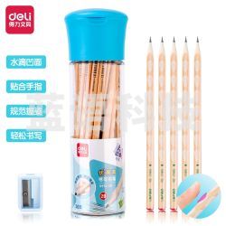 得力(deli) S954-2B 洞洞笔铅笔 原木三角杆书写铅笔/儿童矫姿铅笔/学生练字笔2B 30支装