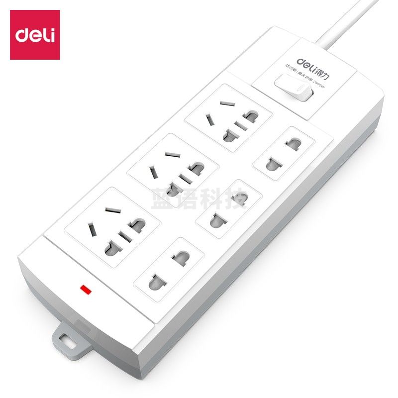得力(deli)3982 新国标防过载6位5米 大孔距总控开关插座/拖线板