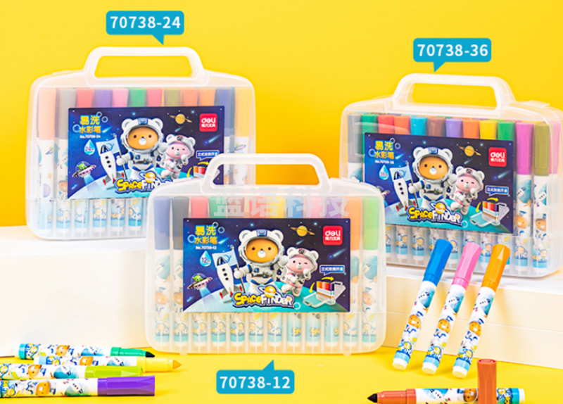 得力70738-24_24色易洗水彩笔(混)(盒)