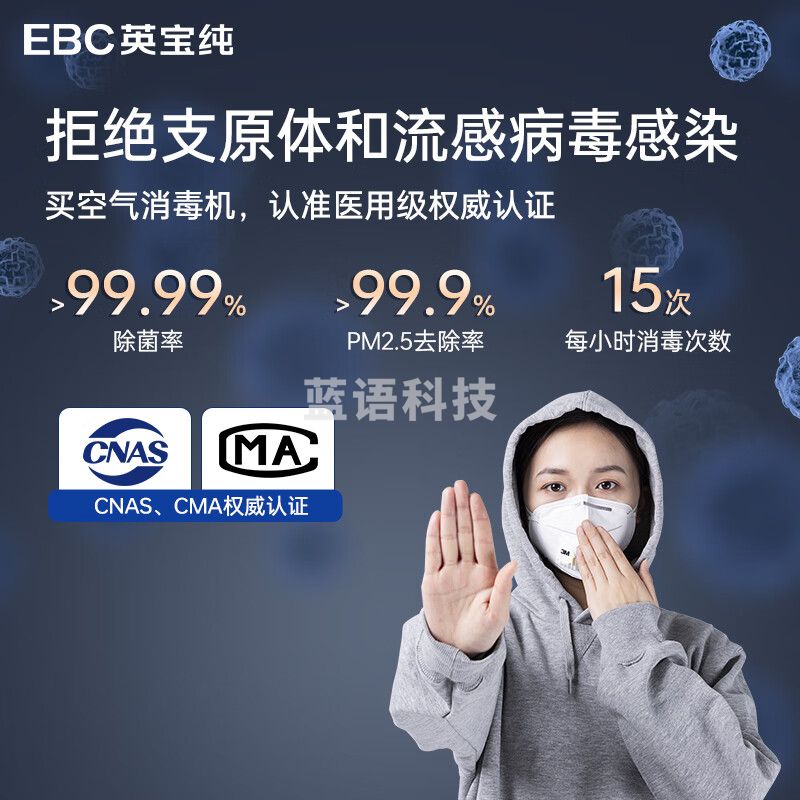 英宝纯(EBC) 空气净化器 母婴级除甲醛神器新房急入住专用光触媒催化强效除二手烟除苯猫毛异味过敏源棋牌室 HX480Y-EZ空气净化消毒机