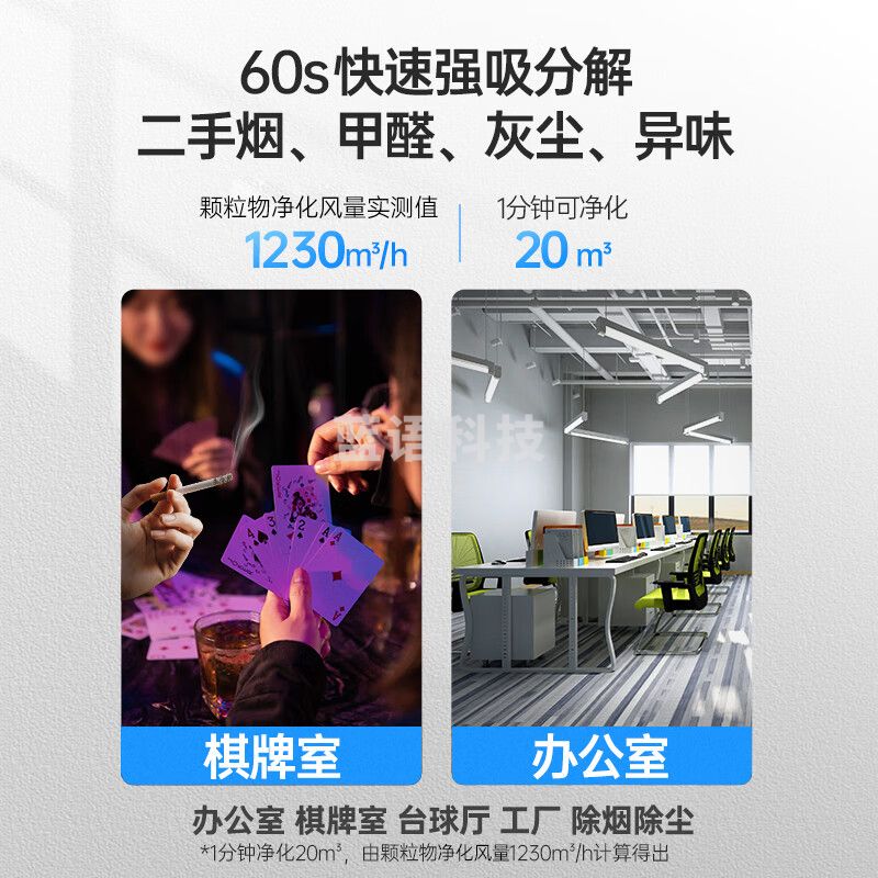 贝尔克 除二手烟工业商用大型空气净化机器去烟味吸雾灰尘甲醛办公棋牌台球室医用级灭菌  D01 PLUS