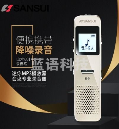 山水（SANSUI）录音笔 智能降噪会议专业录音器 迷你微型MP3播放器 H-601 8G 金色