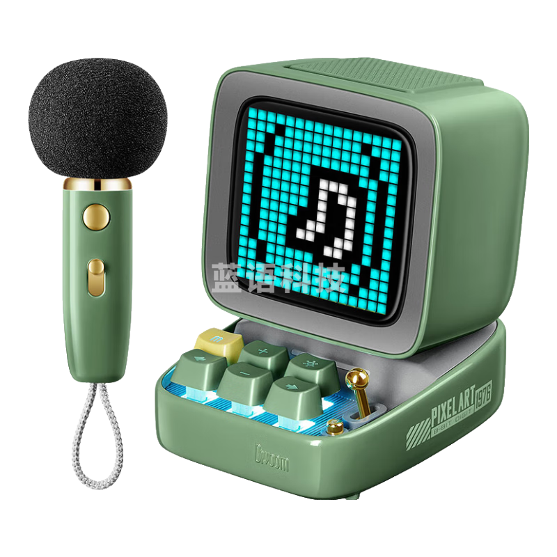 Divoom点音 像素蓝牙音箱话筒音响一体麦克风K歌神器便携式卡拉ok迷你唱歌歌词小音箱 Ditoo-mic 复古绿