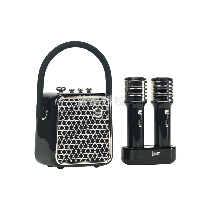 Divoom点音 K歌蓝牙音箱带双麦克风声卡一体 卡拉OK唱歌神器 话筒音响一体家用KTV音响套装 SongBird-SE  曜石黑