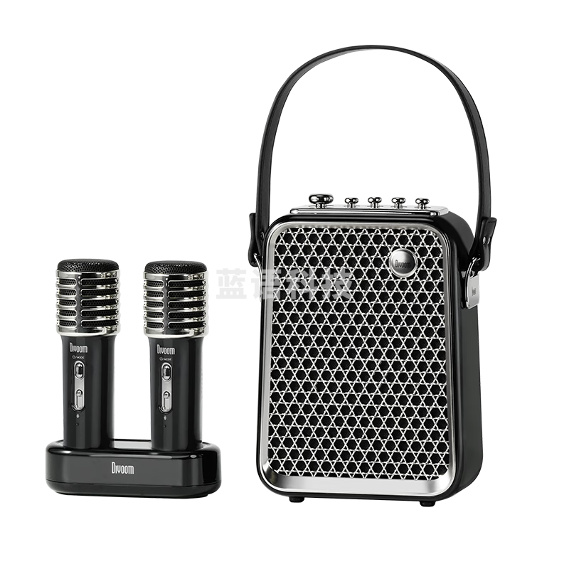 Divoom点音 K歌蓝牙音箱家庭KTV音响套装带双麦克风 户外便携无线唱歌话筒音响一体式  东方青鸾 黑色