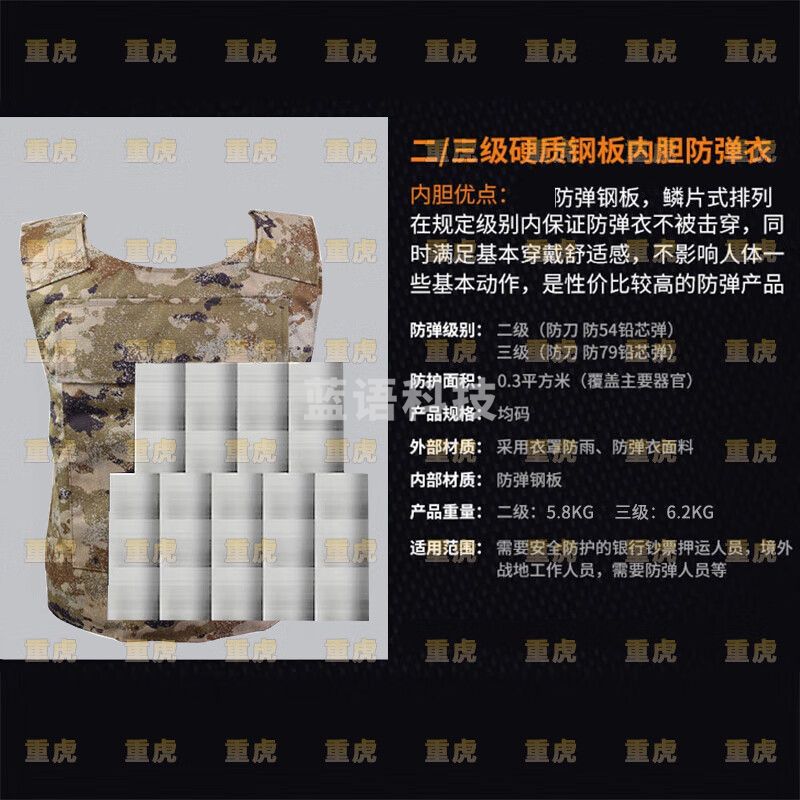 重虎防弹衣钢质避弹服安全防刺防砍 星空荒漠迷彩3级三级硬质防护背心