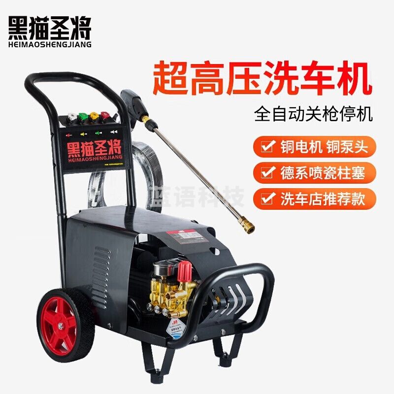 黑猫圣将 商用洗车机 220v全自动高压刷车泵洗车水枪 工业免擦拭剥树皮打根雕喷砂除锈清洗设备 HM-360 3kw 120bar 配20管