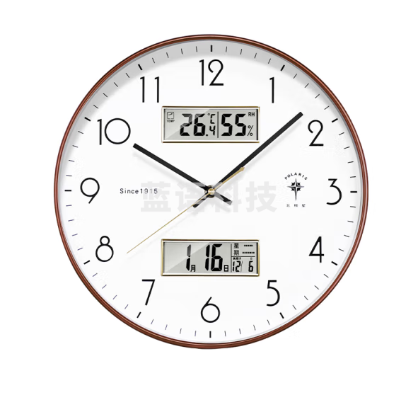 北极星J2739挂钟 时尚简约时钟万年历现代石英钟挂表 咖啡色30cm