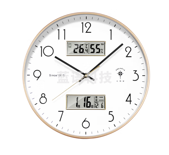 北极星J2739挂钟 时尚简约时钟万年历现代石英钟挂表 轻奢金30cm