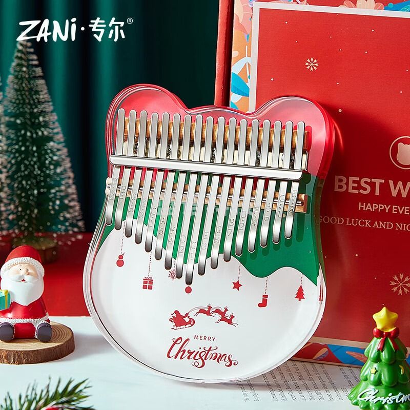 海之韵拇指琴水晶透明彩绘21音手指琴初学者亚克力17音乐器女生女孩礼物 17音 大熊圣诞款