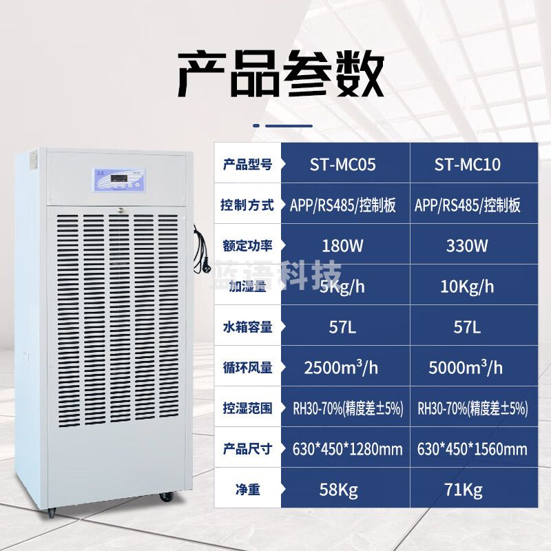 湿腾 工业加湿器 无雾湿膜增湿机 wifi智控工商业大面积恒湿57升水箱机房电子车间 实验室均匀 增湿防静电 ST-MC05(智享系列）