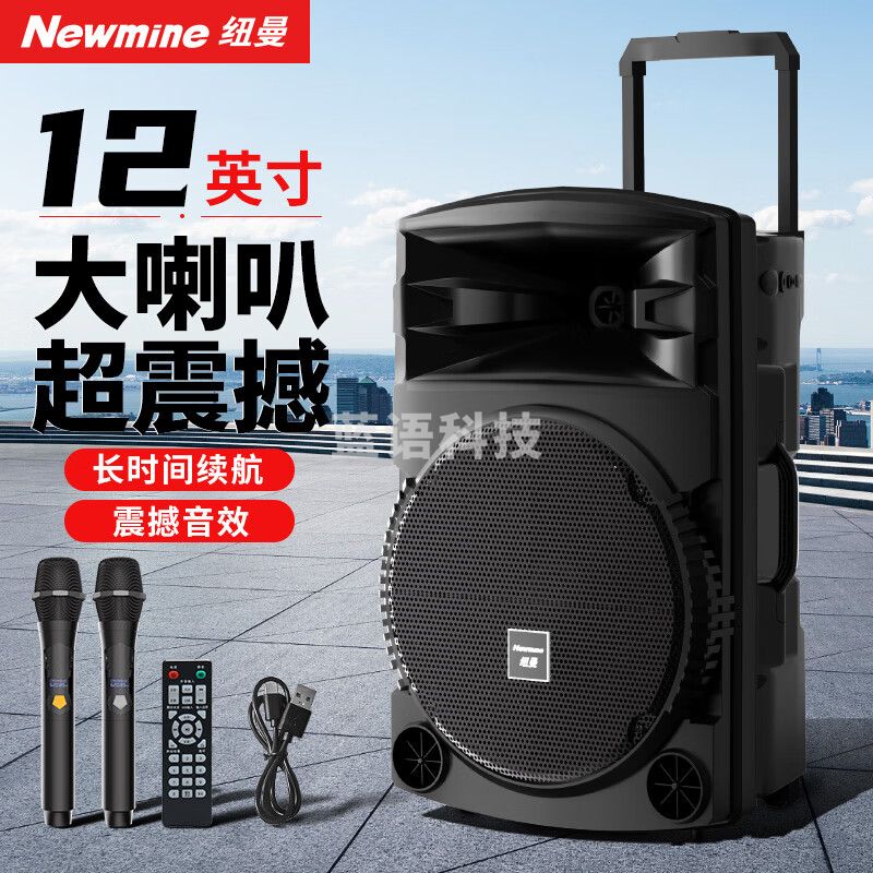 纽曼N521广场舞音响大功率低音炮户外大音量k歌蓝牙拉杆音箱便携式移动摆摊喇叭双麦带适配器 12寸