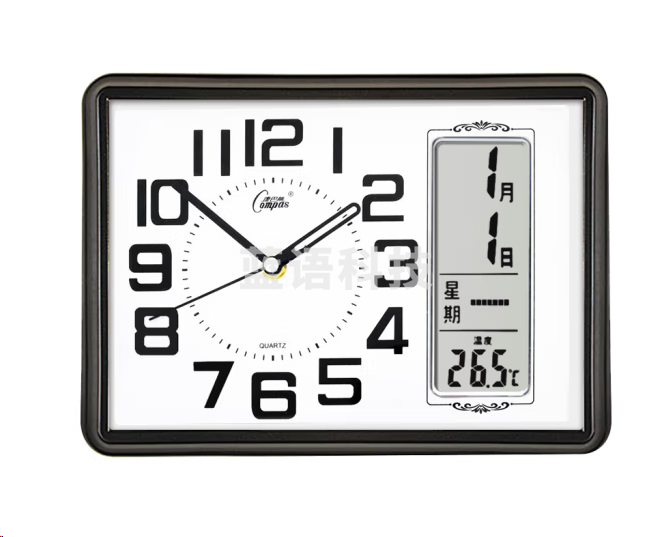 康巴丝2991座钟 简约台钟石英钟 日历钟 黑色26*19cm