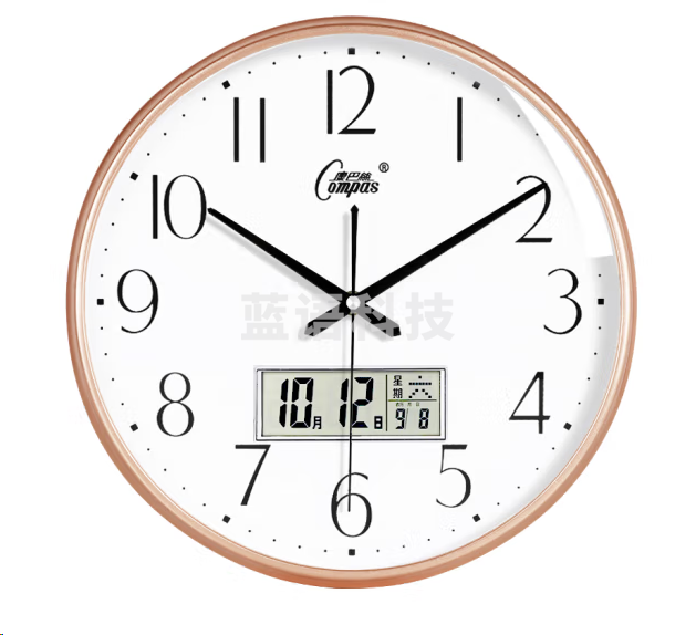 康巴丝C3076Y挂钟 日历简约时钟 石英钟表 玫金38cm