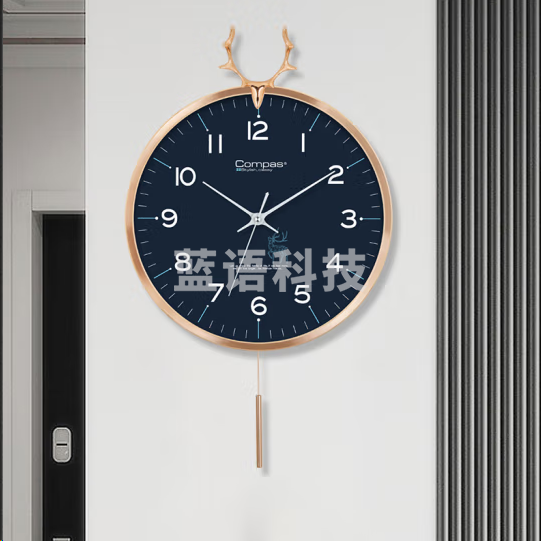 康巴丝C3245挂钟 摆钟创意时钟 石英钟表 蓝色36cm总长60cm