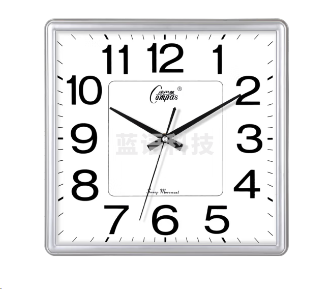 康巴丝3112挂钟 大气方形石英钟 闪银（32*32cm）