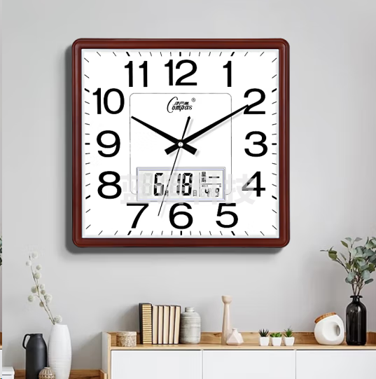 康巴丝3112Y挂钟 大气方形石英钟 日历橡木（32*32cm）