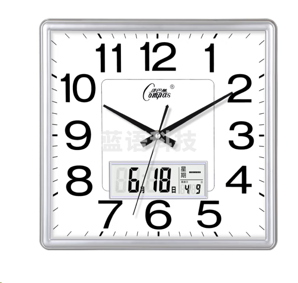 康巴丝3112Y挂钟 大气方形石英钟 日历闪银（32*32cm）