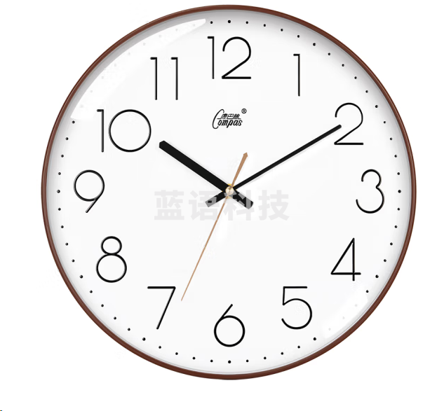 康巴丝3220挂钟 简约石英钟表 窄边框立体字 咖色35cm