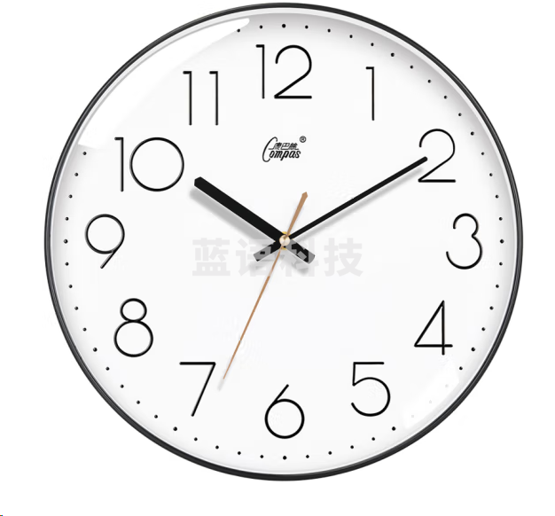 康巴丝3232挂钟 简约石英钟表 窄边框立体字 黑色28cm