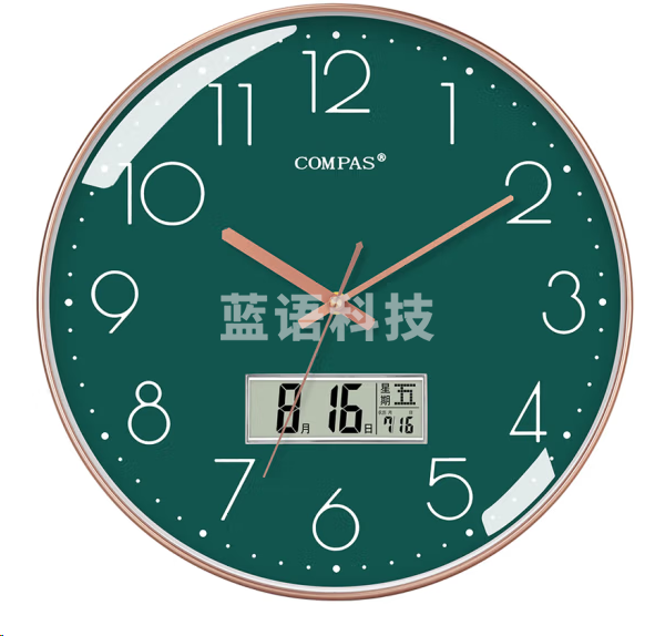 康巴丝C3219AY挂钟 万年历石英钟表 墨绿色35cm