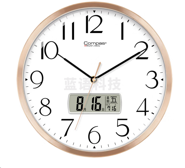 康巴丝C3263-1挂钟 石英钟表挂墙挂钟 日历显示 金色15英寸38cm