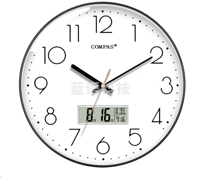 康巴丝C3219AY挂钟 万年历石英钟表 钢琴黑35cm