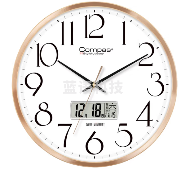 康巴丝C3240-1挂钟 创意简约石英钟表挂墙挂钟 日历显示 金色14英寸36cm