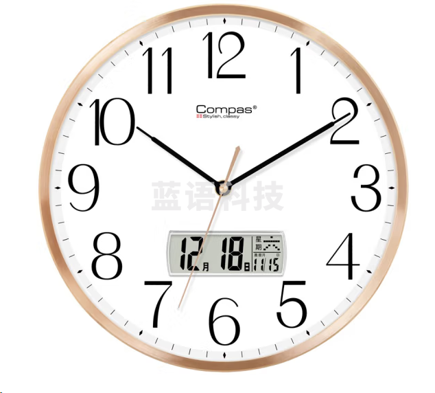 康巴丝C3264-1挂钟 简约石英钟表 挂墙时钟万年历挂表 金色12.5英寸32cm