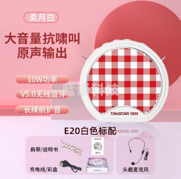 得胜（TAKSTAR）E20小圆包大声量便携式有线扩音器 大功率教学导游培训促销 迷你腰挂小音响 星耀黑标配+柔月白标配