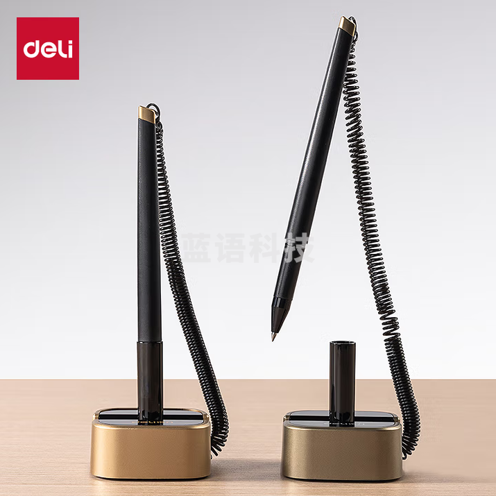 得力（deli）0.5mm商务办公台笔签字笔 可粘贴台式中性笔 香槟色6796 10支装