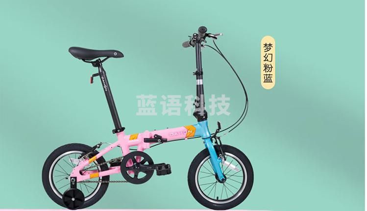 大行（DAHON）儿童越龄童车14英寸铝合金男女学生小轮折叠自行车KAA 411 曜石灰黑【快拆式辅助轮】