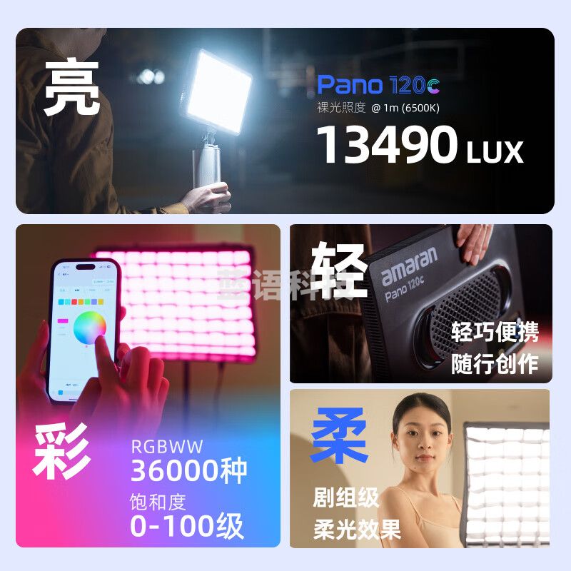 爱图仕（Aputure）艾蒙拉Pano 120c 直播补光灯摄影灯120W户外便携手持全彩平板灯  白色套装版