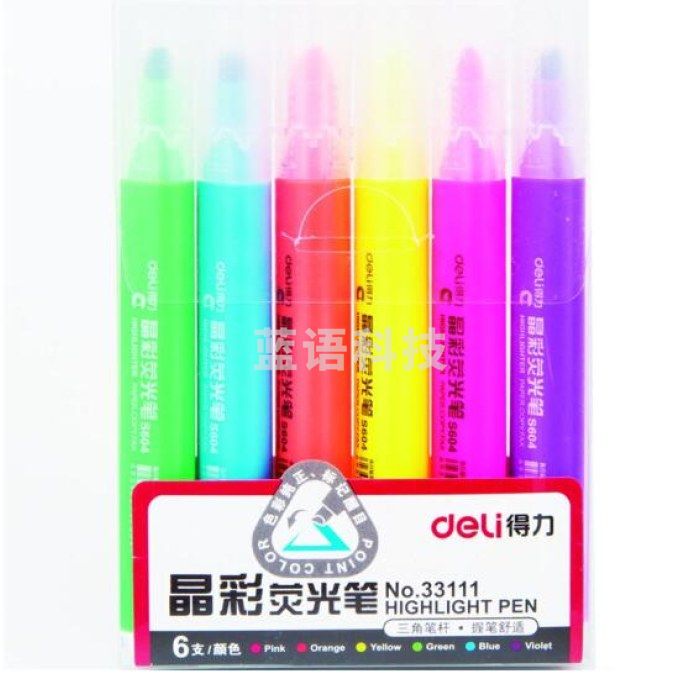 得力（deli）33111 6色荧光笔可用水性记号笔6支/盒