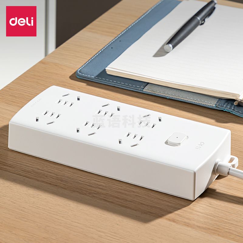 得力(deli)莹白系列延长线插座 接线板 线芯加粗 总控开关插座 办公家用用品 【6组合孔长3.0米】LX114(03)
