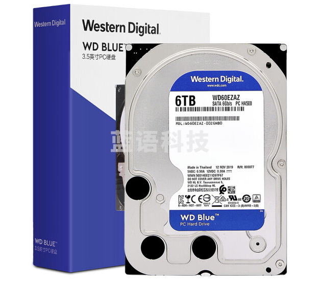 西部数据 台式机机械硬盘 WD Blue 西数蓝盘 6TB 5400转 256MB SATA (WD60EZAZ)