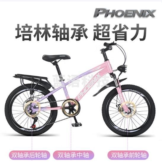 凤凰（PHOENIX）儿童自行车变速山地车中小学生6岁-10岁男女童车小孩脚踏单车 【免安装/单速】辐条轮粉红 22寸【145-165cm】